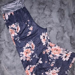 Blue & Gray Floral Wide Leg Lounge Pants